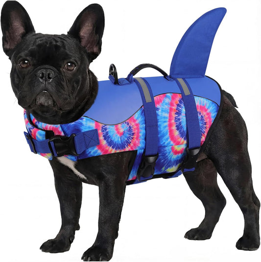 Dog Life Jacket - Pet Safety Vest for Swimming & Boating, Shark Life Jacket with Floatation, Dog Lifesavers Swimsuits for Small Medium Large Dogs (Blue Bandhnu, XS)